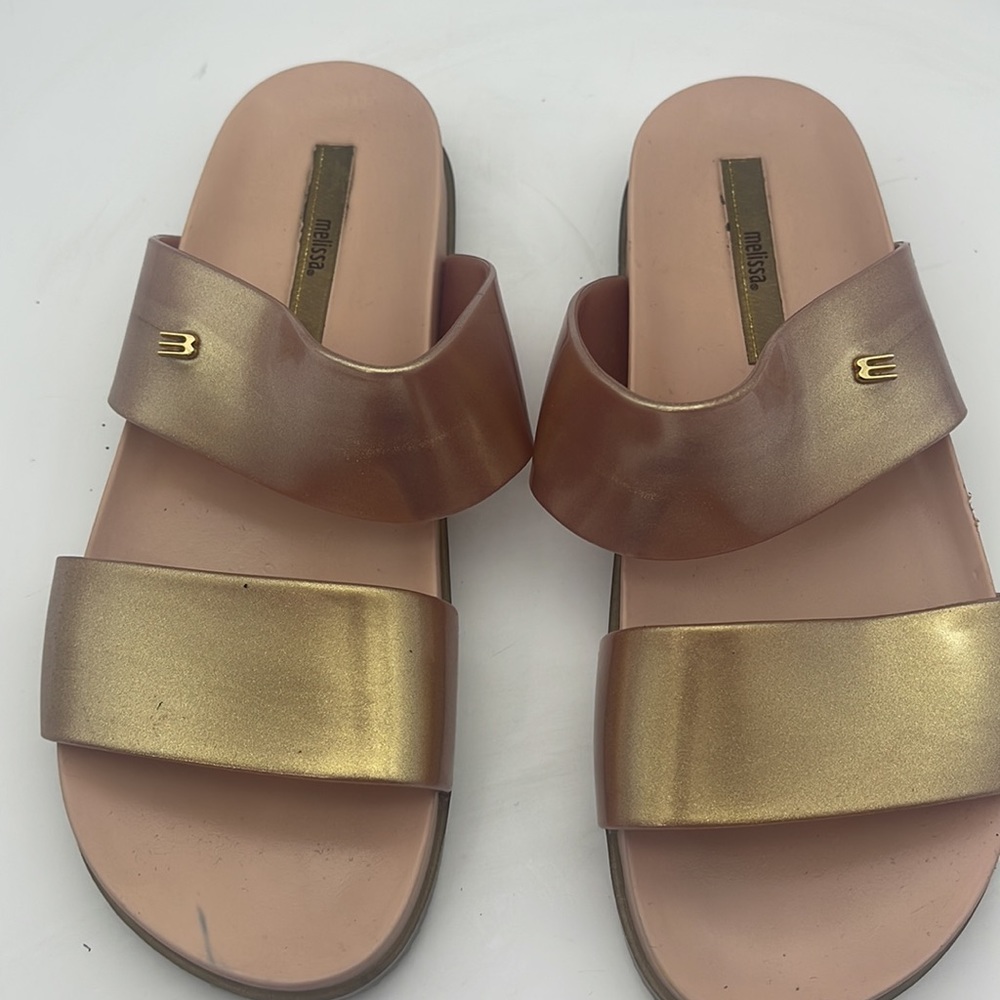 Melissa Cosmic Sandals Double Straps Slip On Metallic Pink  Sz 8